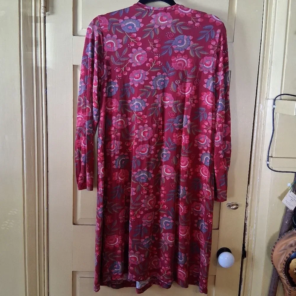 Gudrun Sjoden Vibrant Abstract Floral Burgundy Red Long Sleeve Dress - Picture 12 of 12